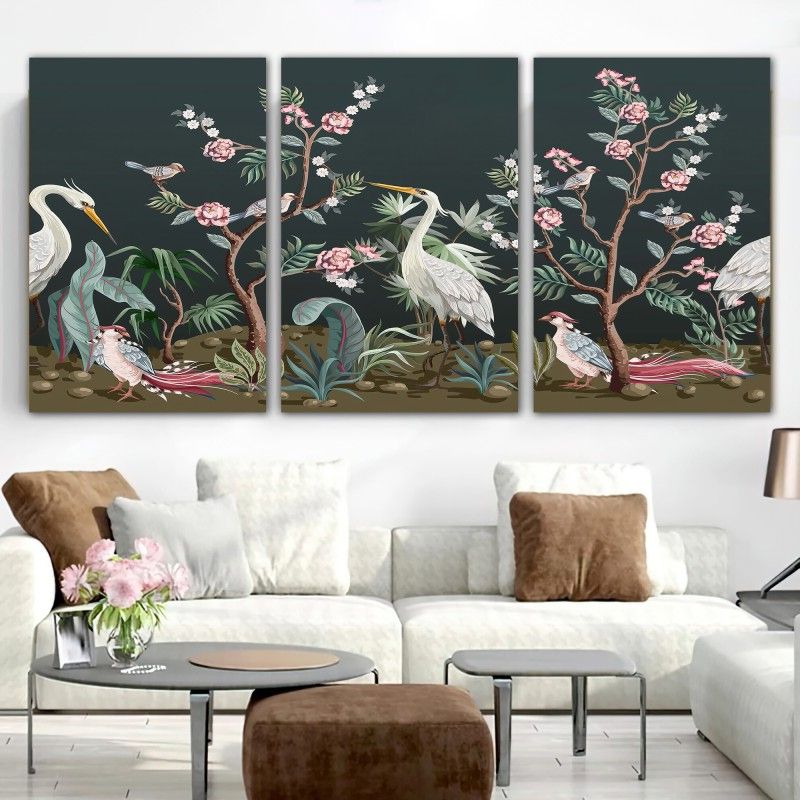 Most Recent Elegant Wall Art Pertaining To Elegant Tree And Birds Artwork Floral Painting , Rose Patterned Canvas Art  , Animals Canvas Wall Art , 3 Piece Wall Art Canvas (View 15 of 15)