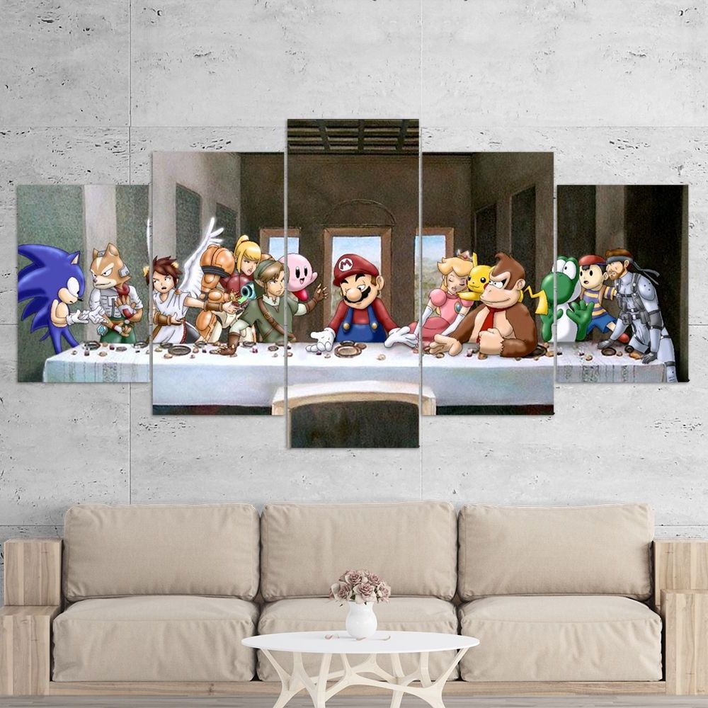 Most Recent Games Wall Art Pertaining To Super Mario Canvas – The Last Supper Of Arcade Games 5 Piece Canvas Wall  Art Gaming Canvas (View 14 of 15)