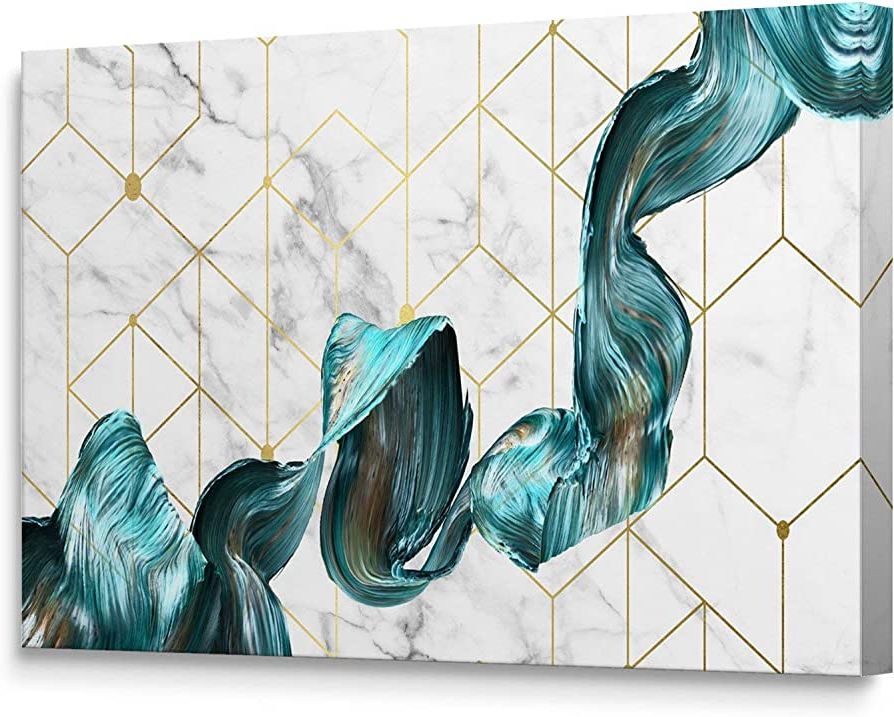 Most Recent Gold And Teal Wood Wall Art Intended For Amazon: Niwo Art – Teal And Gold, Abstract Shape & Color Canvas Wall Art  Home Decor,stretched Ready To Hang: Posters & Prints (View 9 of 15)