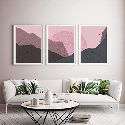 Most Recent Minimaliste Purple Landscape Poster Wall Art Purple Sky Gray Mountains  Canvas Painting Modern Pictures For Living Room Home Decor (70x100cm / 27.5  « X39.4 »)x3 Sans Cadre : Amazon (View 8 of 15)