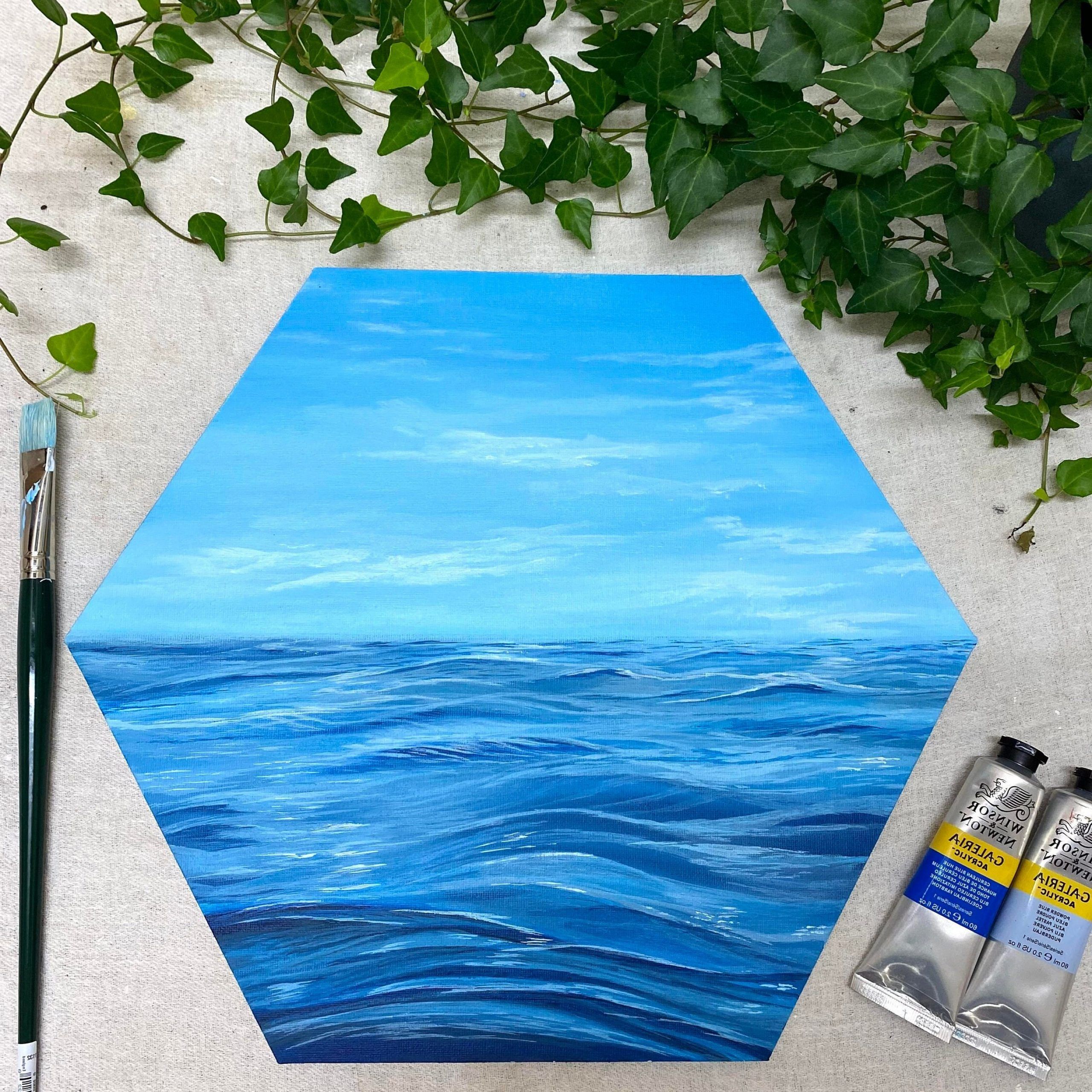 Most Recent Original Open Water Painting In Acrylic On Stretched Hexagon – Etsy Intended For Ocean Hue Wall Art (View 12 of 15)