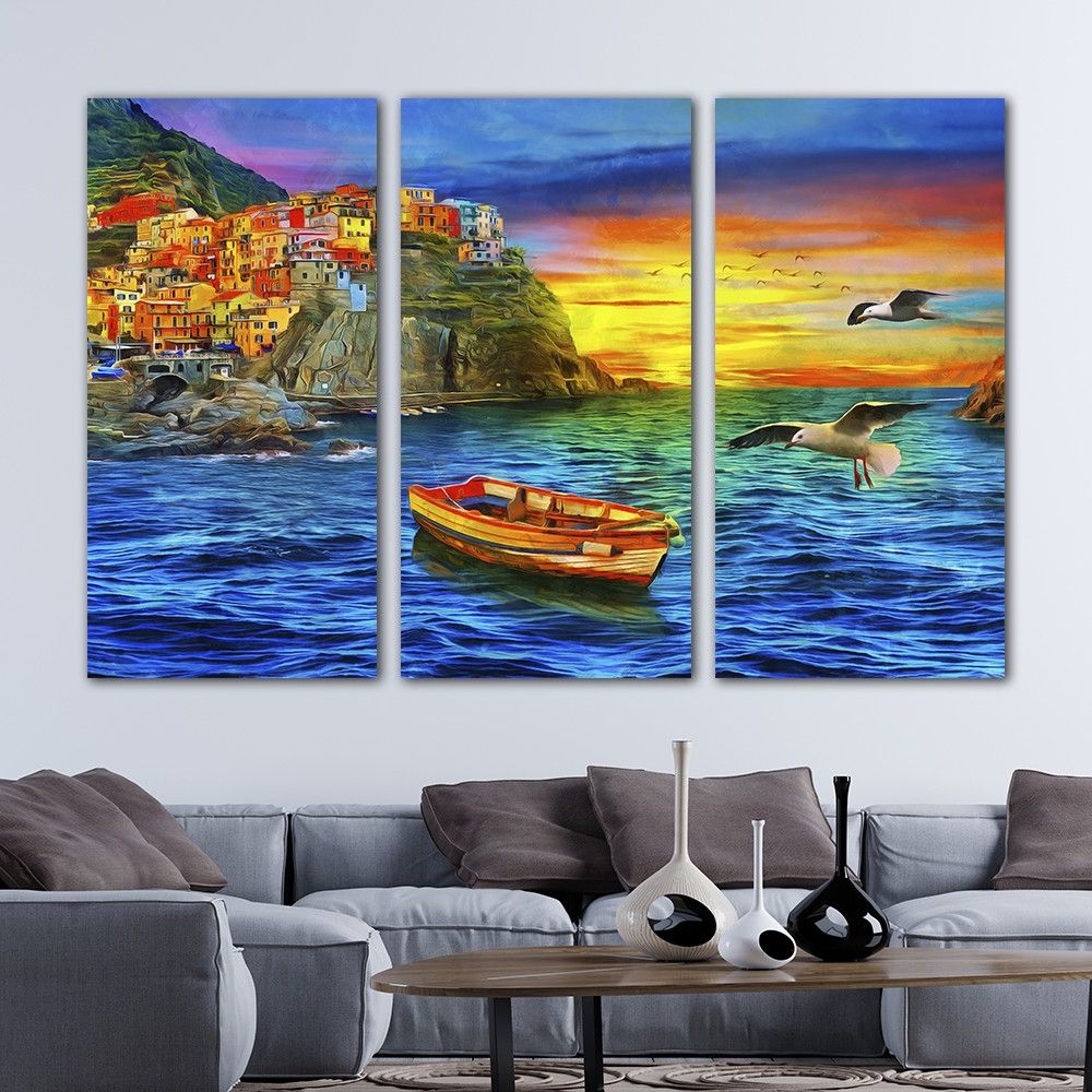 Most Recent Sunset Landscape Wall Art With Boat Art Painting, Birds Canvas Print, Sunset Canvas Art, Gull Canvas Art,  Landscape Canvas Print, Home Wall Decoration, 3 Piece Set (Photo 9 of 15)