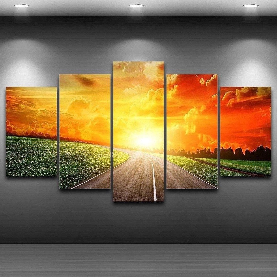 Most Recent Sunset Landscape Wall Art With Regard To Country Road Sunset Landscape Poster Dipinti Soggiorno Decor Wall Canvas Art  Set Opere D'arte Decorazione Camera Da Letto (View 12 of 15)