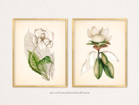 Most Recently Released Cream Wall Art Regarding White Botanical Prints Cream Wall Art Magnolia Botanical – Etsy Italia (View 2 of 15)