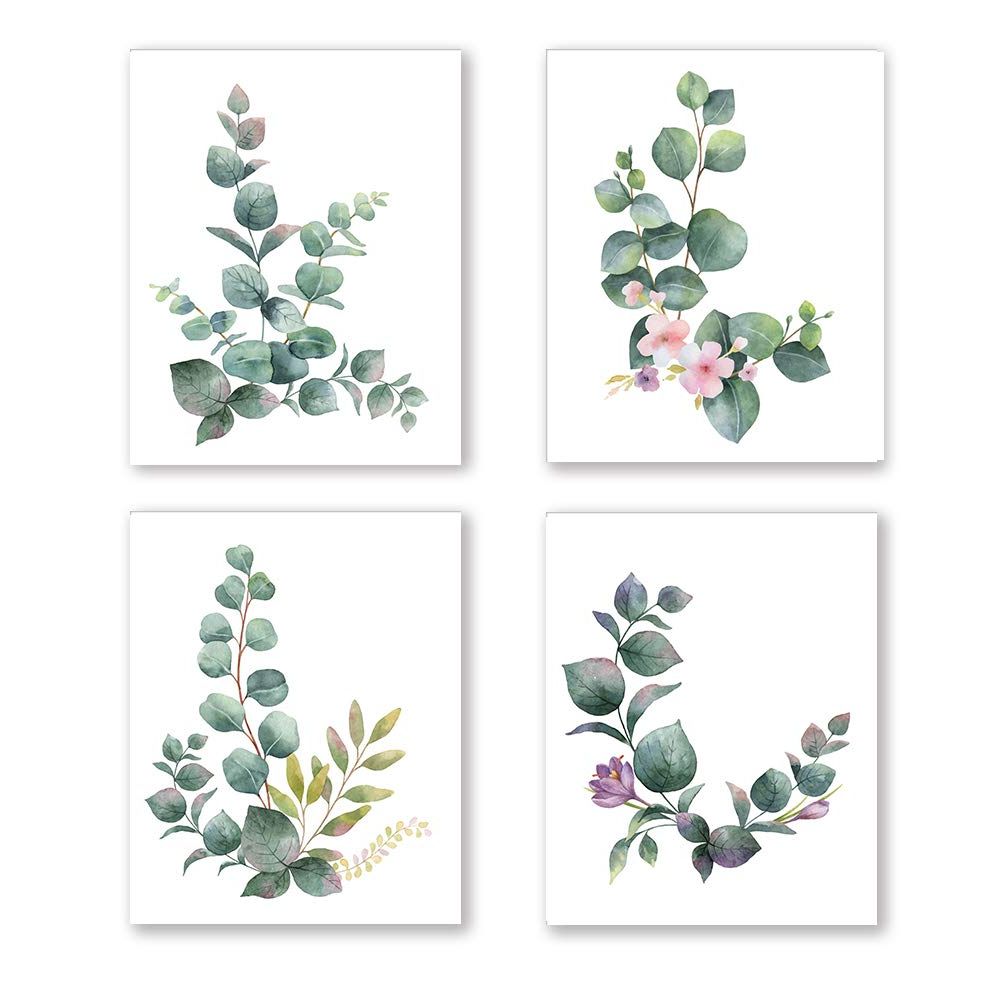 Most Recently Released Eucalyptus Leaves Wall Art For Amazon: Kairne Eucalyptus Leaf Canvas Wall Art Painting Tropical Plant  Leaves Pink Flower Art Print Botanical Wall Decor For Living Room Home Wall  Decoration Set Of 4 Unframed （8x10 Inch）: Posters & (View 7 of 15)