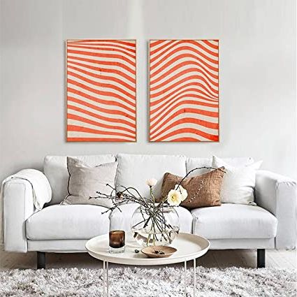Most Recently Released Modern Pattern Wall Art Inside Modern Wall Art Geometric Red Pattern 2 Pezzi Abstract Line Wave Poster  Canvas Painting And Prints Living Room Home Decor No Frame : Amazon (View 9 of 15)