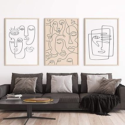 Most Recently Released Single Line Face Art Print Minimalist Poster Woman Face One Line Drawing  Neutral Art Canvas Painting Home Wall Decor 60x80cm 3pezzi Frameless :  Amazon.it: Casa E Cucina Within Lines Wall Art (Photo 10 of 15)