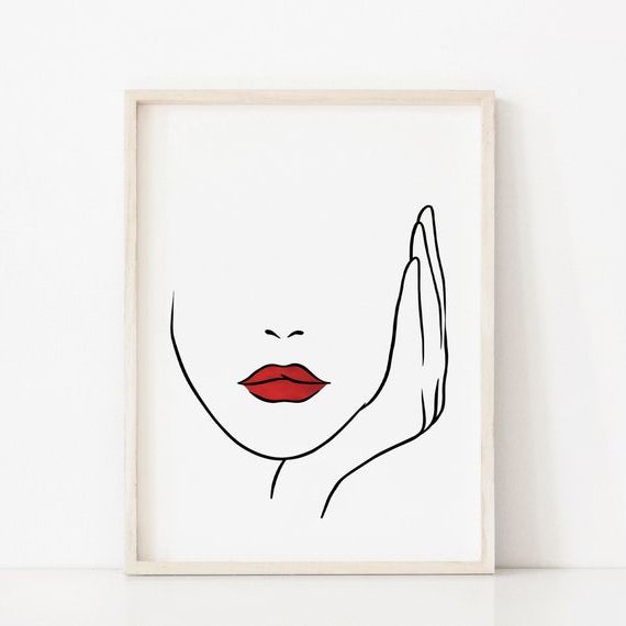 Most Up To Date Lines Wall Art With Line Art Woman Red Lips Printable Wall Decor Minimalist – Etsy Italia (View 6 of 15)