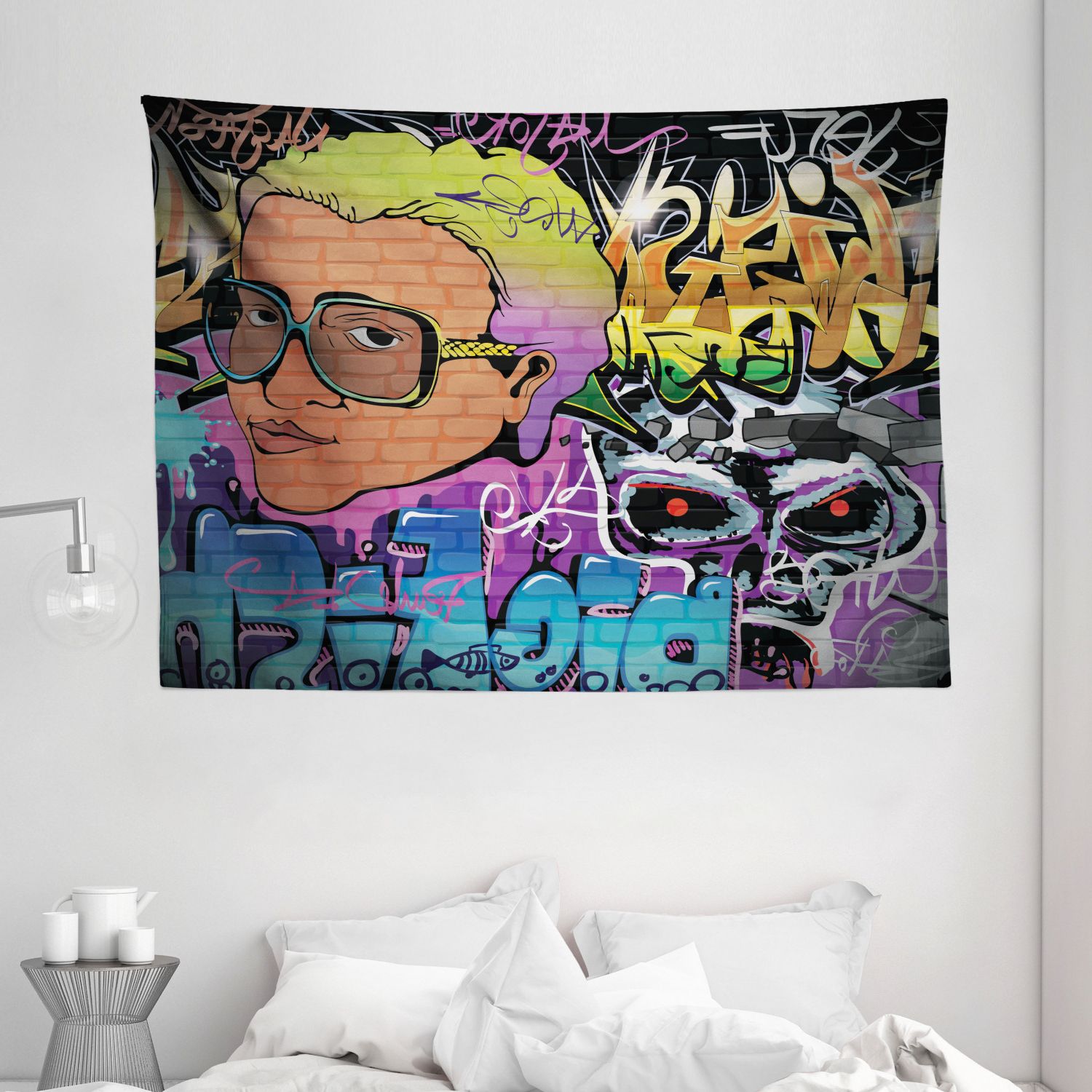 Most Up To Date Urban Graffiti Tapestry, Artistic Hip Hop Design Graffiti Wall Urban Art  Background Man Head Detail, Wall Hanging For Bedroom Living Room Dorm Decor,  80w X 60l Inches, Multicolor,ambesonne – Walmart For Hip Hop Design Wall Art (Photo 15 of 15)