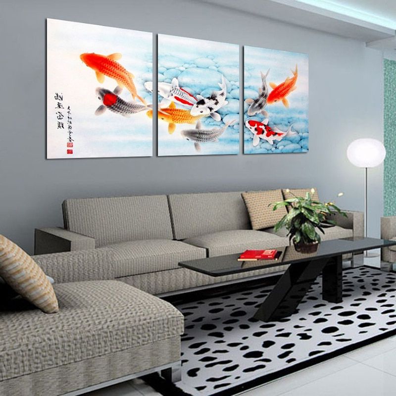 Newest 3 Piece Koi Fish Wall Art Chinese Painting Wall Art On Canvas Home Decor  Modern Wall Picture For Living Room – Painting & Calligraphy – Aliexpress Within Koi Wall Art (View 9 of 15)
