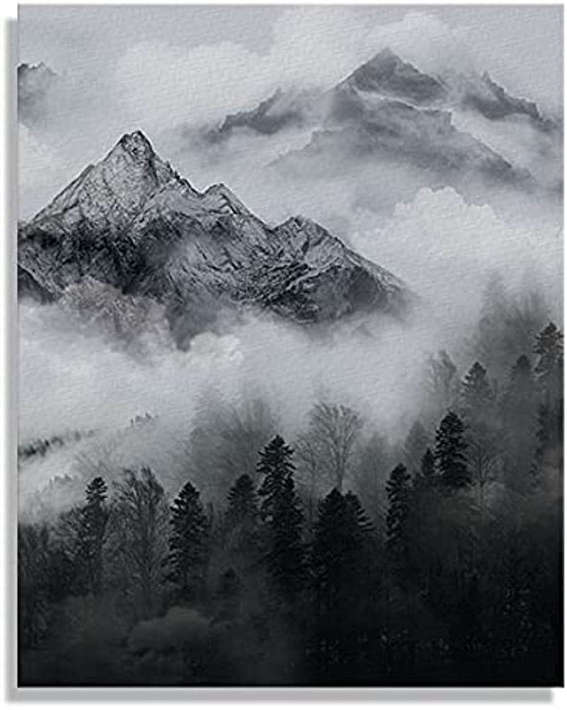 Newest Mountains In The Fog Wall Art Inside Amazon: Wayfare Art Foggy Mountain Forest Canvas Prints Artwork Wall Art  Poster For Home Office Living Room Decorations 8 X 10 Inch: Posters & Prints (View 1 of 15)