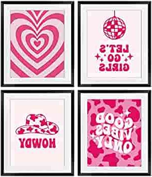 Ogilre Pink Abstract Disco Ball Let's Go Girls Howdy Good Vibes Only Preppy  Wall Art Decorations Prints, Cowgirl Hat Hearts Boho Poster, 8x10 Inch 4  Set Unframed: Posters & Prints – Amazon Regarding Popular Disco Girl Wall Art (View 12 of 15)