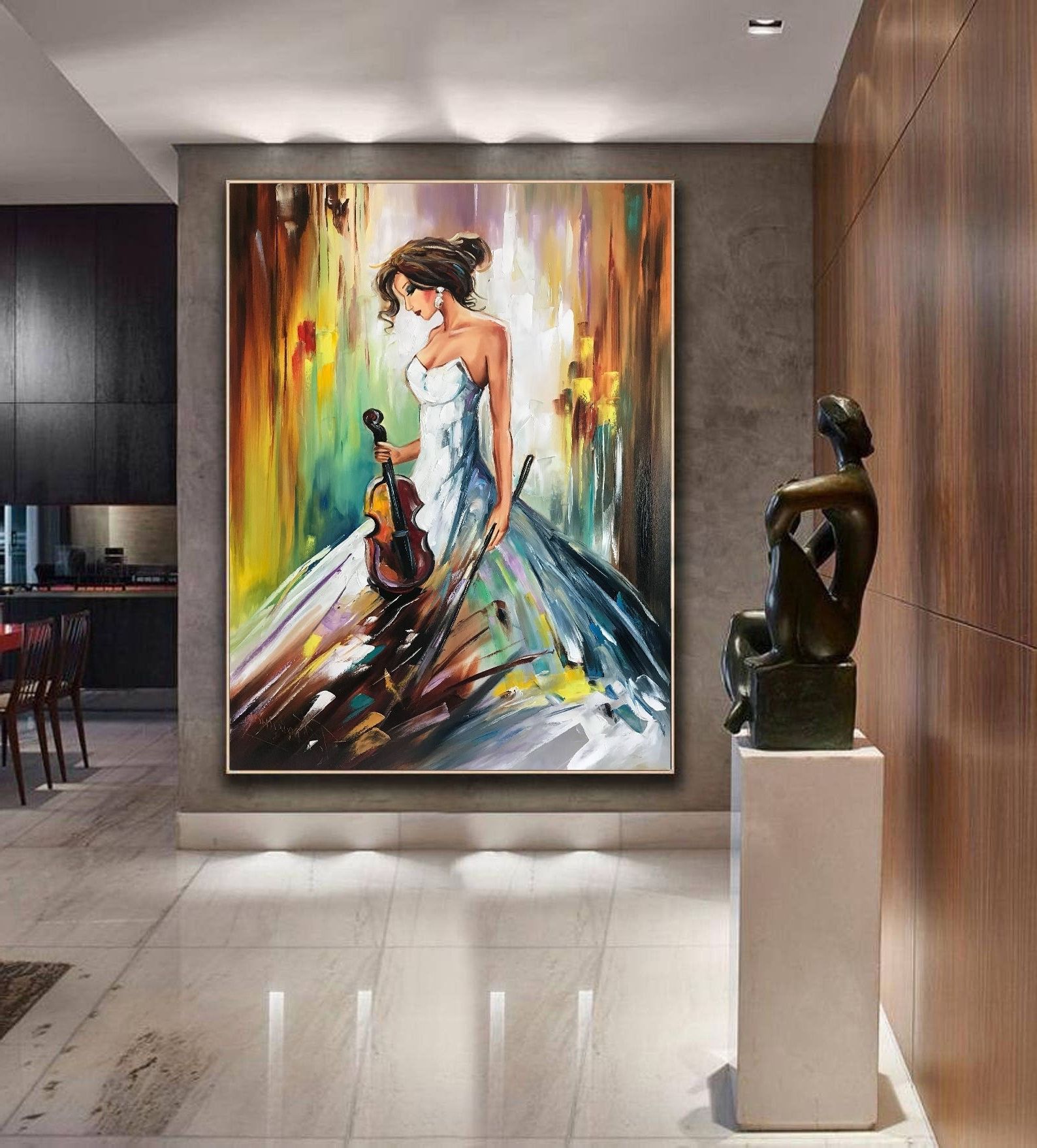 Oil Painting Wall Art With Regard To Well Liked Pretty Woman Oil Painting Original Abstract Music Wall Art – Etsy India (View 15 of 15)