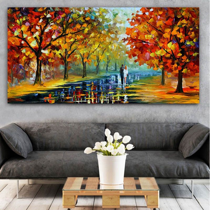 Oil Painting Wall Art With Well Known Landscape Painting Wall Art Oil Painting Lover In The Rainy Light Road Canvas  Painting Wall Pictures For Living Room Home Decor Pirkti < Namų Dekoras –  Www.ciop (View 1 of 15)