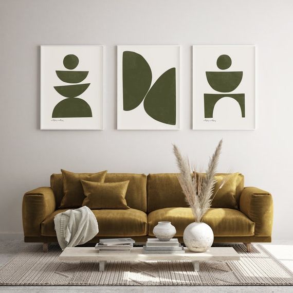Olive Green Wall Art Intended For Popular Abstract Wall Art Set Of 3 Olive Green Abstract Print Mid – Etsy (View 15 of 15)