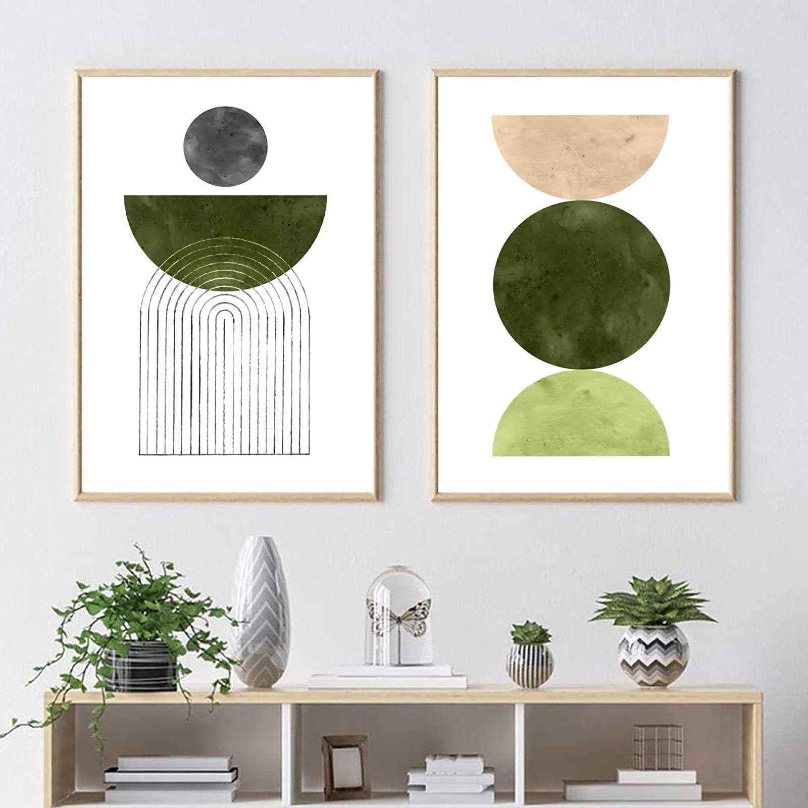 Olive Green Wall Art Intended For Trendy Amazon: Mid Century Wall Art Boho Wall Decor Sun Art Print Boho Wall  Prints Olive Green Wall Art Abstract Watercolor Painting Canvas Prints For  Home Decor Mid Century Modern Wall Decor 16x24inchx2 (Photo 1 of 15)