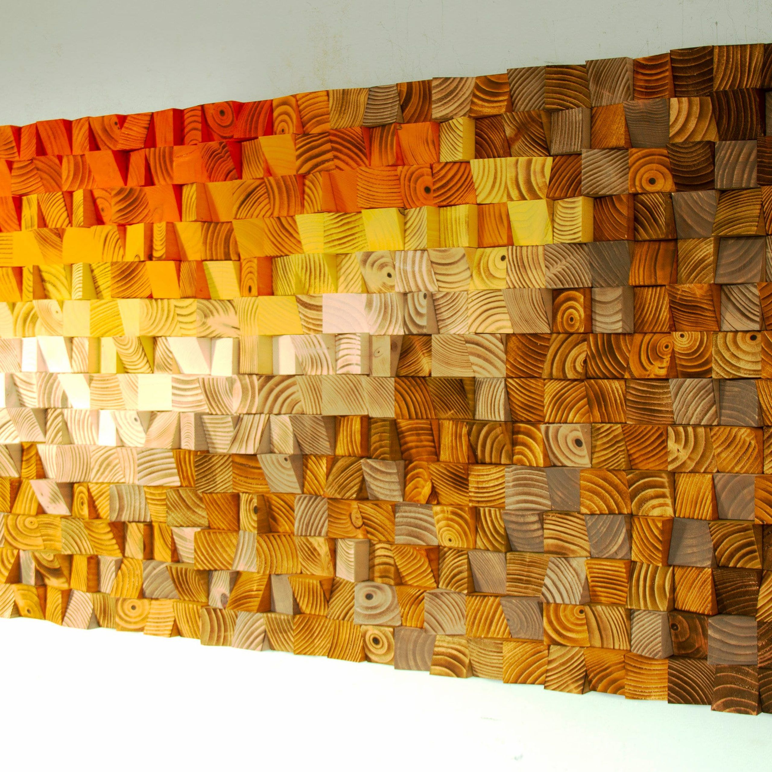 Orange Wood Wall Art Intended For Recent Wood Wall Art Orange White Art Reclaimed 3d Wood Mosaic – Etsy (View 1 of 15)