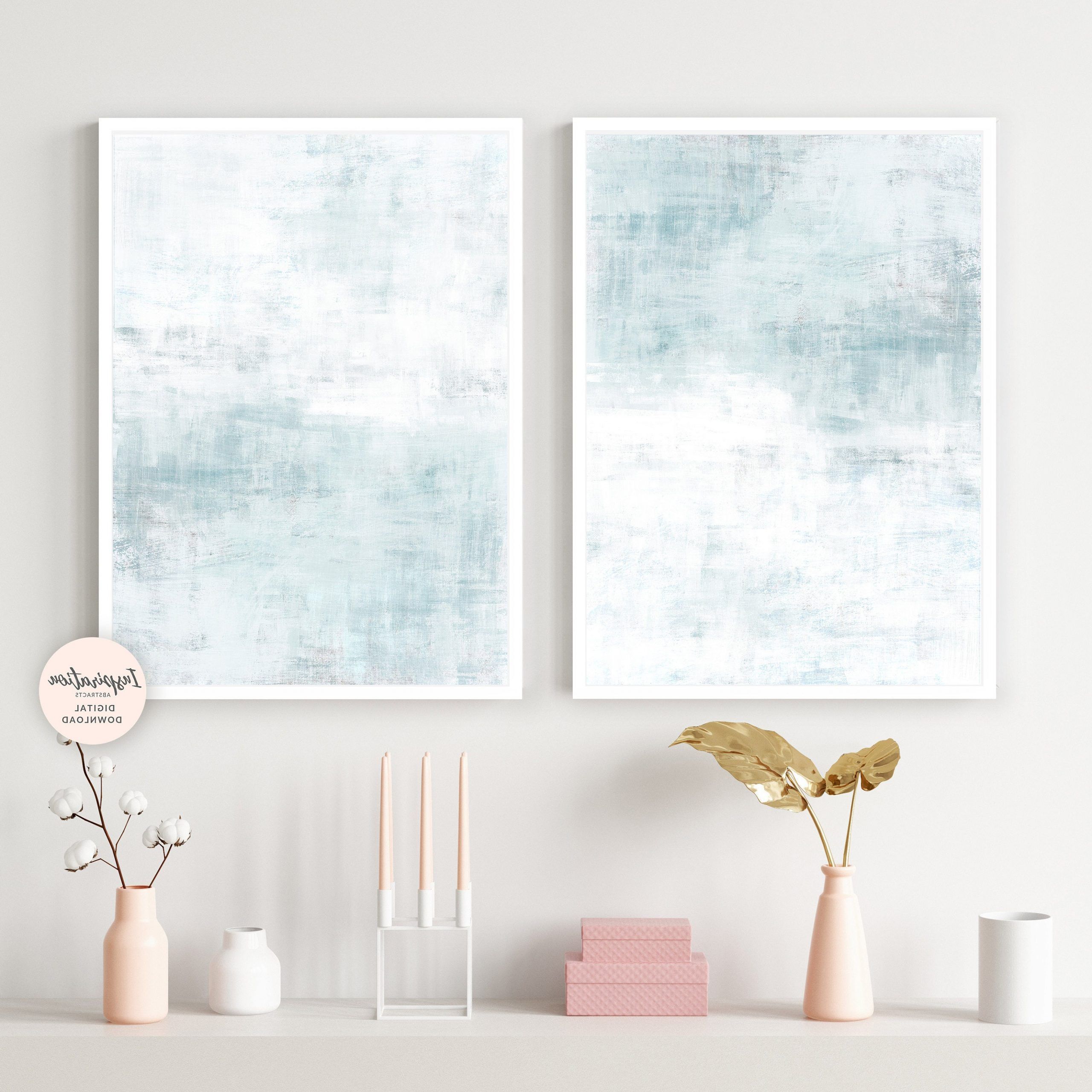 Pale Blue Wall Art Set Of Two Prints Minimal Abstract Art – Etsy France Inside Well Known Soft Blue Wall Art (View 4 of 15)