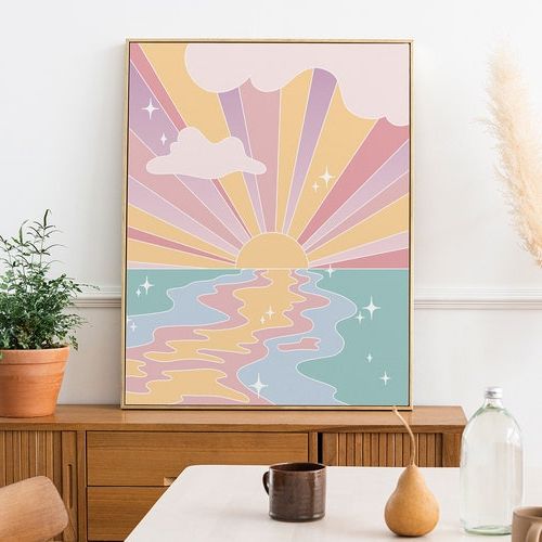 Pastel Sunset Poster Aesthetic Poster Sun Rays Beach Print – Etsy Throughout Most Current Pastel Sunset Wall Art (View 2 of 15)
