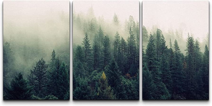Pine Forest Wall Art Intended For Fashionable Amazon: Wall26 Canvas Print Wall Art Set Aerial View Of Pine Trees In  Mist Nature Wilderness Photography Realism Rustic Scenic Colorful Travel  Ultra For Living Room, Bedroom, Office – 16"x24"x3 Panels : (View 12 of 15)