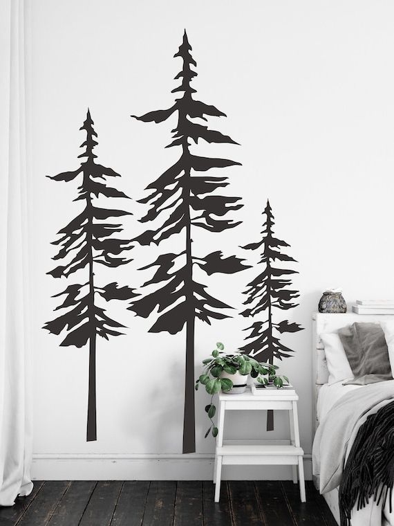 Pine Forest Wall Art Throughout Newest Pine Trees Wall Decal Forest Wall Art Pine Tree Decor Set – Etsy France (View 1 of 15)