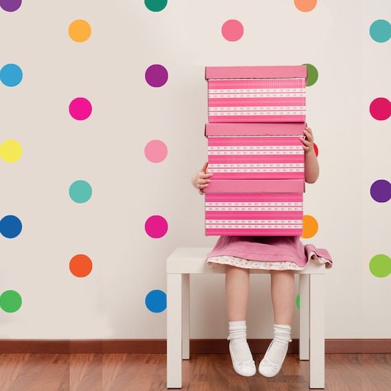 Polka Dots Decals 36 Confetti Rainbow Polka Dot Decals – Etsy Italia Inside Trendy Dots Wall Art (View 4 of 15)
