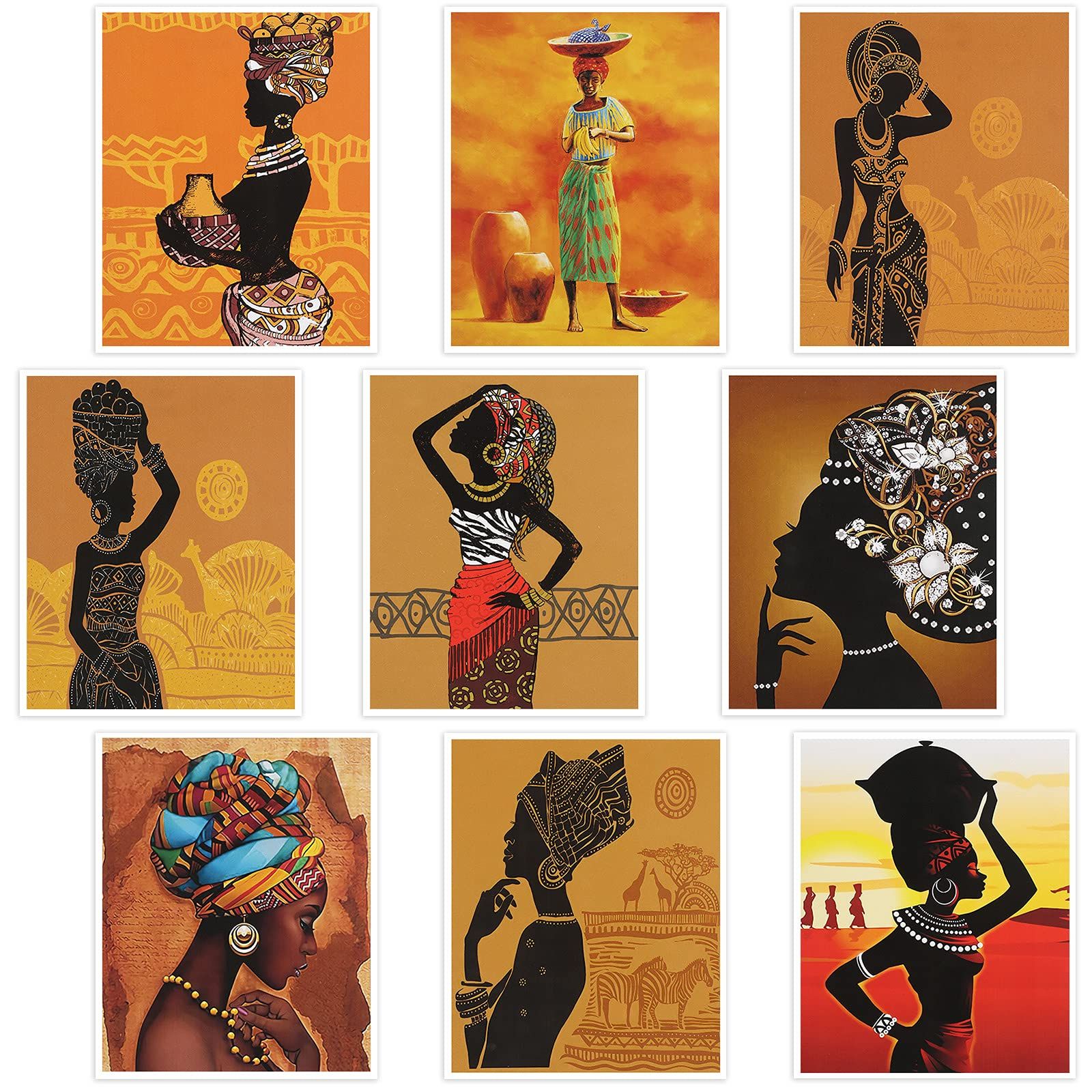 Popular Amazon: 9 Pieces African American Wall Art Painting Retro Style Black  Woman Ethnic Ancient Theme Diamond Girl Room Poster Black Art Painting  Bedroom Bathroom Decor Unframed, 8 X 10 Inch: Posters & Prints Inside Retro Art Wall Art (View 14 of 15)