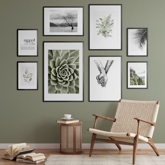 Popular Sage Green Wall Art Gallery Wall Set Boho Wall Decor – Etsy Intended For Olive Green Wall Art (Photo 2 of 15)