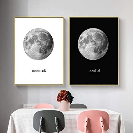 Popular The Moon Wall Art Intended For The Moon Quotes Canvas Wall Art Print Poster Black White Planet Painting  Decor Picture Modern Home Living Room Decor (50x70cm)2pcs Frameless :  Amazon.fr: Cuisine Et Maison (Photo 9 of 15)