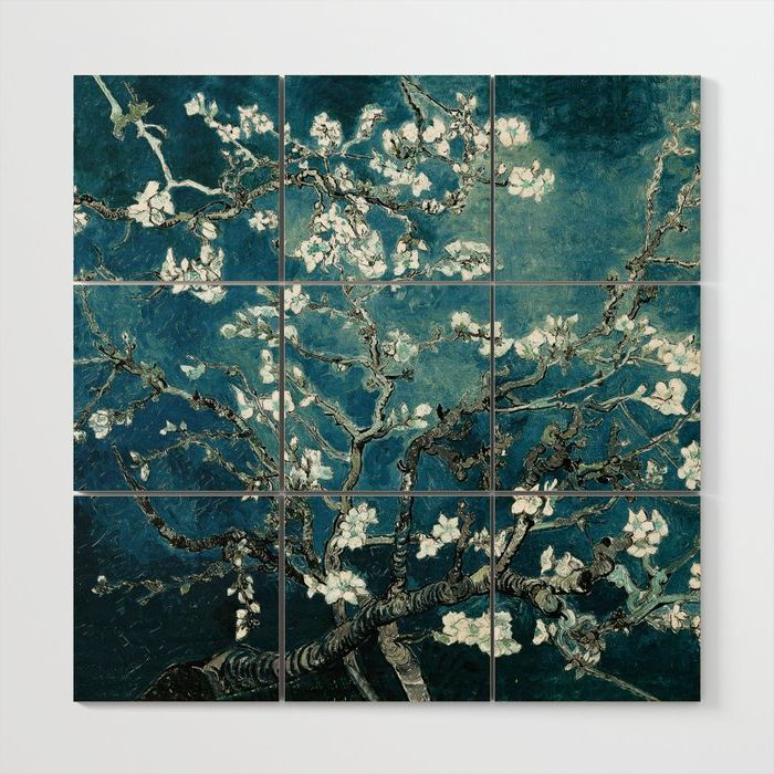 Popular Van Gogh Almond Blossoms : Dark Teal Wood Wall Artpurevintagelove (Photo 1 of 15)