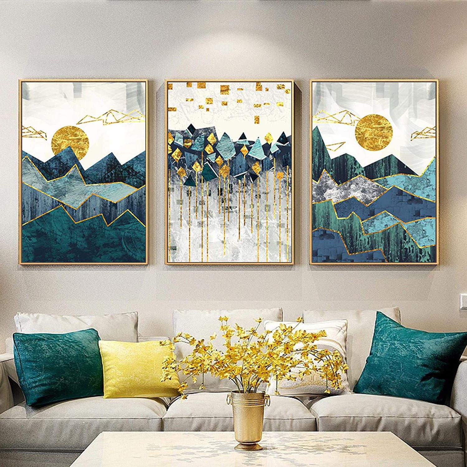 Poster Print Wall Art In Widely Used Canvas Wall Painting Art Abstract Geometric Mountain Landscape Wall Art  Canvas Painting Golden Sun Art Poster Print Wall Picture For Living Room  Unframed 3 Piece Set 50 * 70cm : Amazon.co.uk: Home (Photo 2 of 15)