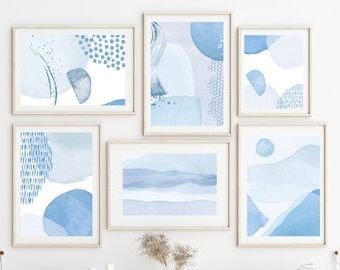 Preferred Ensemble De 6 Baby Blue Wall Art Sky Blue Printable Abstract – Etsy France Pertaining To Soft Blue Wall Art (View 2 of 15)