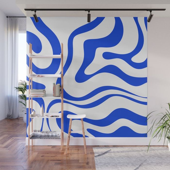 Preferred Liquid Swirl Wall Art Regarding Retro Modern Liquid Swirl Abstract Pattern In Royal Blue And White Wall  Muralkierkegaard Design Studio (View 1 of 15)