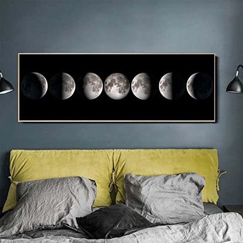 Preferred The Moon Wall Art With Moon Phase Wall Art Noir Blanc Affiches Toile Art Eclipse Moon Prints  Peinture Abstraite Mur Photo Pour Salon Home Deco 45x135cm Sans Cadre :  Amazon (View 4 of 15)