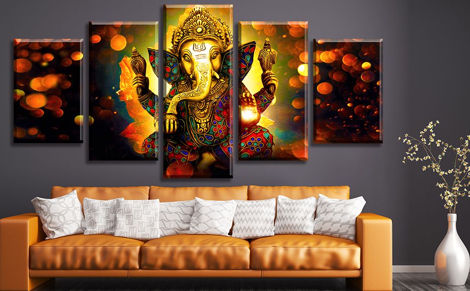 Recent Amazon: Djsylife Hindu God Ganesha Wall Art Canvas Printed For Living  Room Decorative Painting Modern Home Decor 5pcs Hd Print Lord Ganesha  Elephant Picture Art Wall Framed Ready To Hang (40"w X For Indian Wall Art (View 5 of 15)