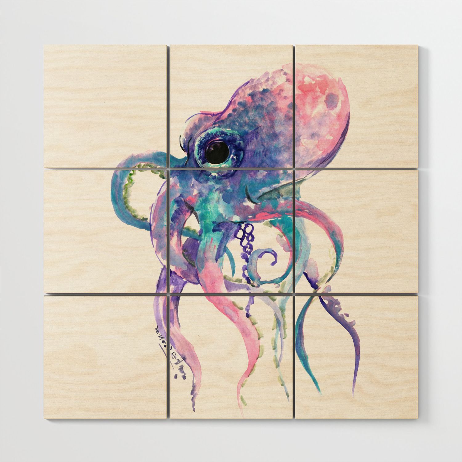Recent Octopus, Pink Purple Sea Animals Design Underwater Scene Painting Wood Wall  Artsurenart (View 14 of 15)