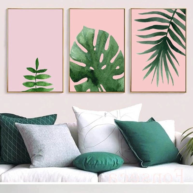 Recent Tropical Leaves Wall Art In Fresh Plant Theme Posters Wall Art Botanical Prints Tropical Leaf Pink  Background Canvas Painting Decor For Living Room – Painting & Calligraphy –  Aliexpress (View 11 of 15)