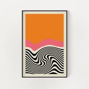 Retro Art Wall Art Intended For Most Up To Date Mid Century Modern Abstract Wall Art Print Orange Pink Black – Etsy (Photo 3 of 15)