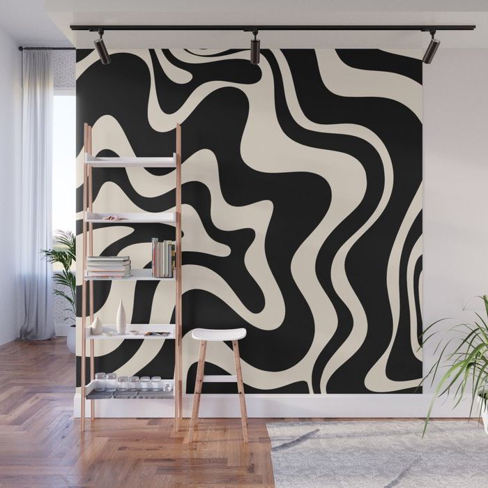 Retro Liquid Swirl Abstract In Black And Almond Cream Wall Mural Kierkegaard Design Studio (View 12 of 15)