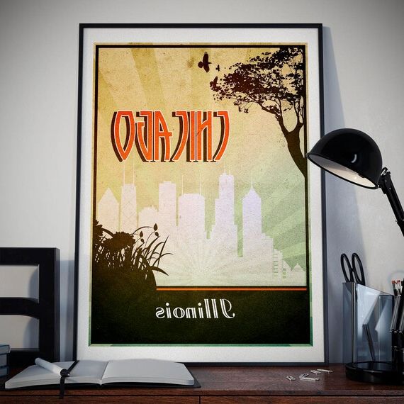 Retro Wall Art Intended For Recent Chicago Retro Poster Retro Wall Art Retro Prints Vintage – Etsy France (View 15 of 15)