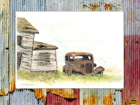 Rusty Old Car Abandon Farmhouse Wall Art Print Rust Orange – Etsy Regarding Preferred Vintage Rust Wall Art (View 7 of 15)