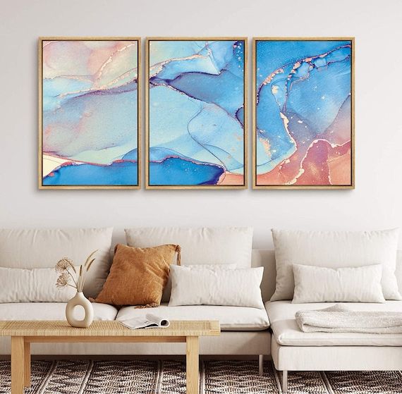Set Of 3 Alcohol Ink Wall Art Blue Marble Framed Canvas Wall – Etsy Italia In Latest Ink Art Wall Art (View 3 of 15)