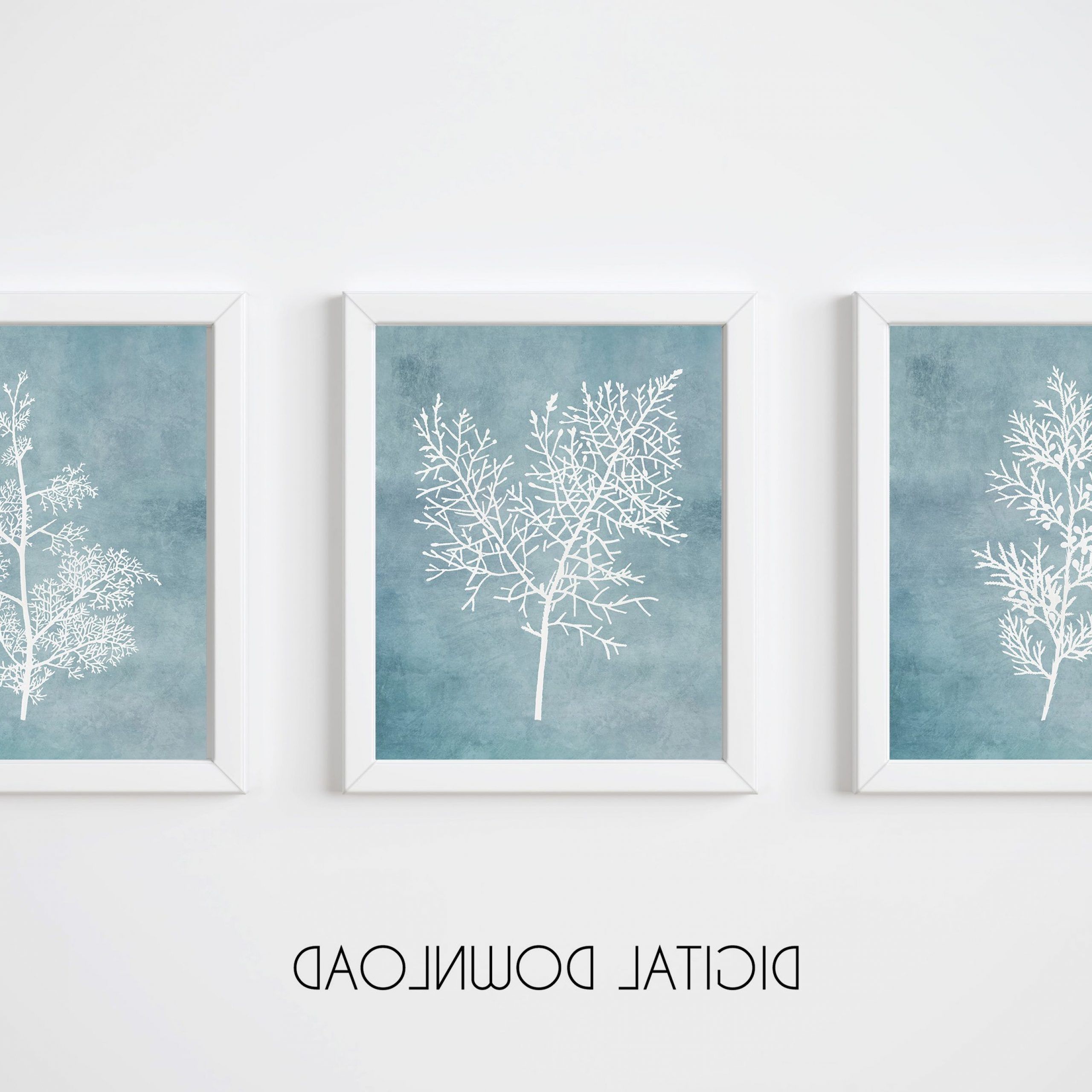 Set Of 3 Prints Botanical, Light Blue Wall Art, Plant Print For Current Soft Blue Wall Art (View 11 of 15)