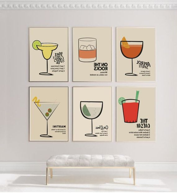 Signature Cocktail Print Set De 6 / Classic Cocktails Recettes – Etsy France In 2018 Cocktails Wall Art (Photo 5 of 15)
