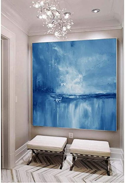 Soft Blue Wall Art Regarding Popular Kdllk Sea Level Blue Oil Painting Landscape Painting Ocean Canvas Oil  Painting Large Wall Art Light Blue Sky Oil Painting : Amazon (View 6 of 15)