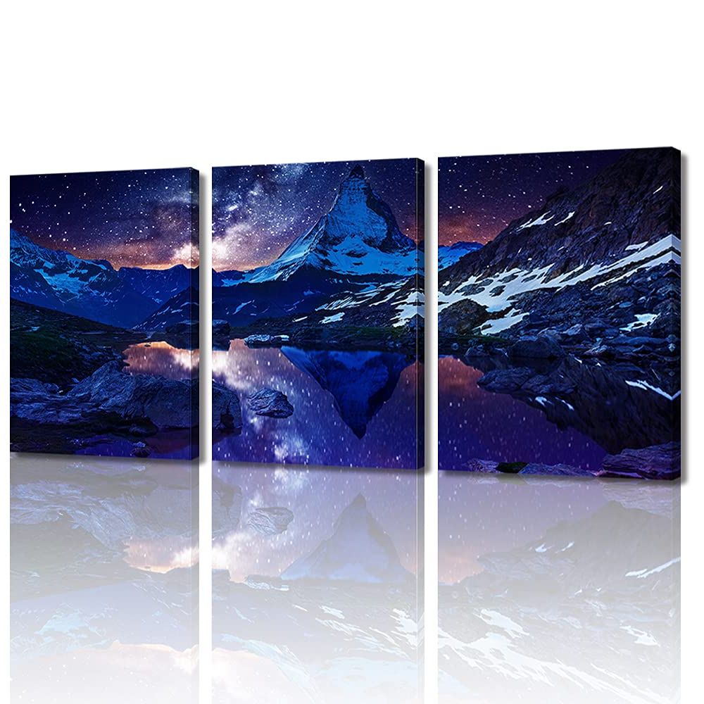Star Lake Wall Art Inside Preferred Amazon: Starry Night Sky Poster For Wall – Abstract Mountain Canvas  Wall Art – Peaceful Star Lake Landscape Picture Wall Decor Contemporary  Artwork Prints For Kids Room 12"x16"x3 Panels: Posters & Prints (View 13 of 15)