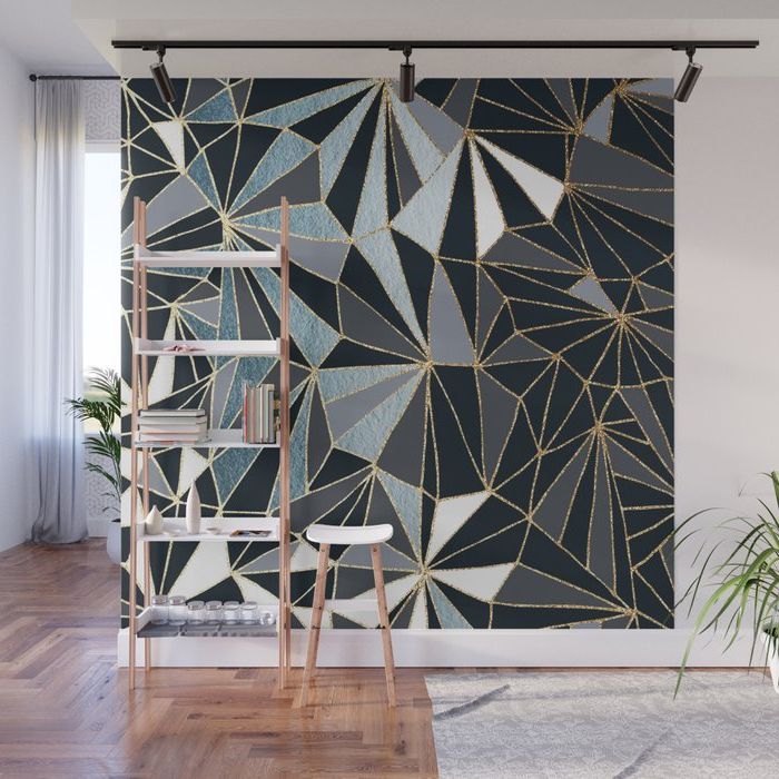 Stylish Art Deco Geometric Pattern – Black, Blue, Gold #abstract #pattern  Wall Muraldominique Vari (View 6 of 15)