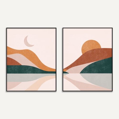 Sun Abstraction Wall Art Throughout 2017 Sun And Moon Abstract Landscape Boho Desert Sunset – Etsy (View 4 of 15)