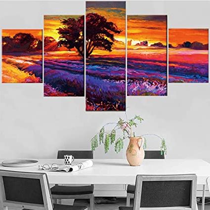 Sunset Landscape Wall Art With Regard To Best And Newest Wall Art For Living Room Wall Art Canvas For Living Room 5 Pezzi Wall Art  Canvas Painting Abstract Landscape Poster Sunset Field Modern Living Room  Decoration Pictures For Home Framework : Amazon.it: (Photo 7 of 15)