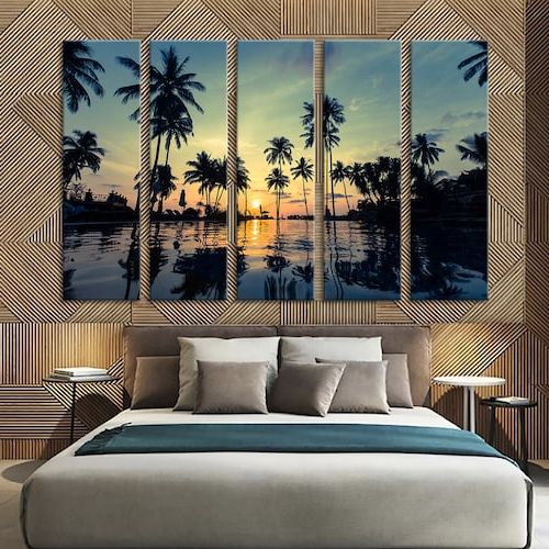 Sunset Wall Art Tropical Beach Wall Decor Palm Trees Canvas – Etsy Within Newest Tropical Evening Wall Art (View 7 of 15)